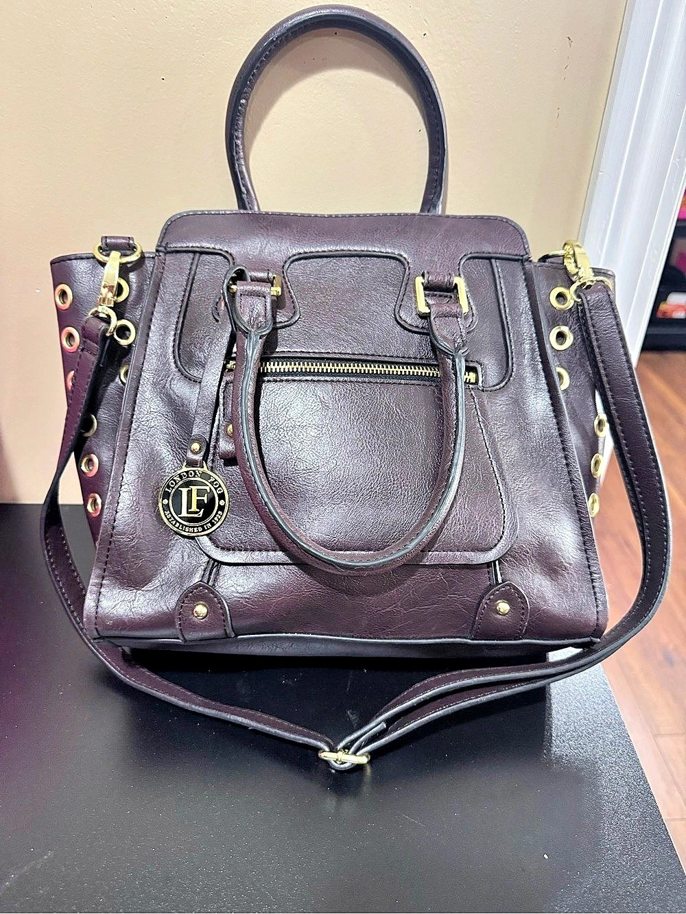 London Fog Faux Leather Satchel in brown